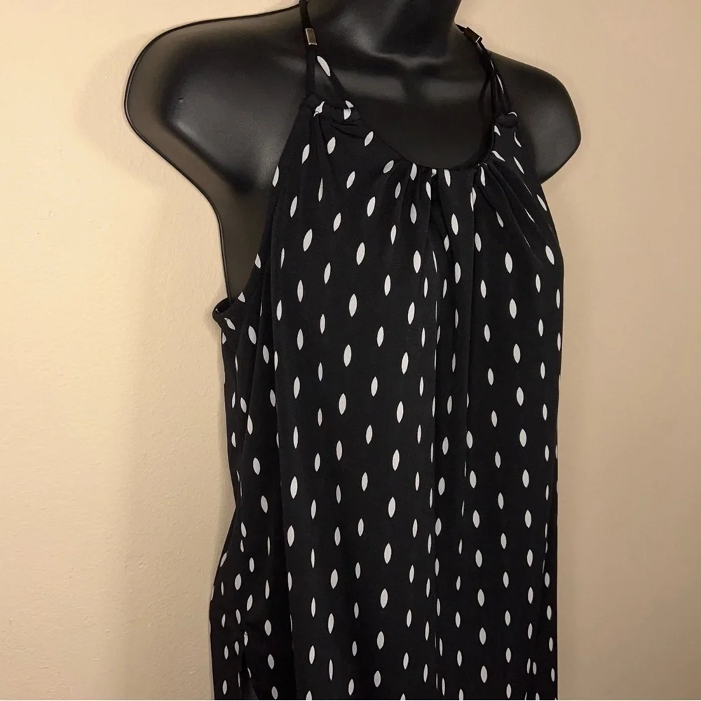 MEDIUM WORTHINGTON BLACK WHITE DOT PRINT SLEEVELESS BLOUSE STRETCH RETRO